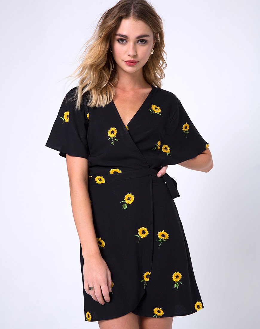 Rawa Wrap Dress in Ditsy Sunflower ...